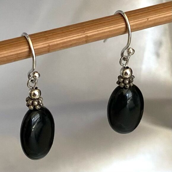 TS# Sterling 925 Silver & Black Onyx 1 1/4” Dangles - Picture 4 of 8